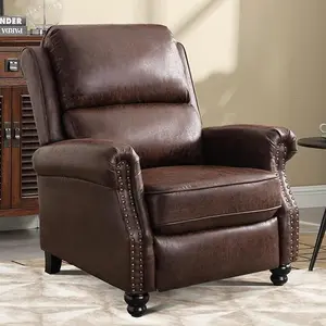 EBELLO Dark Brown Pushback Recliner | Luxury Leather Armchair with Rivet Decor | Stylish Single Reclining Sofa for Living Room & Bedroom