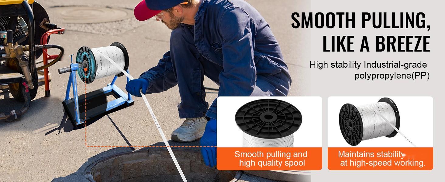 Polyester Pull Tape 1/2 Inch by 1053 Feet Mule Tape Flat Rope, 1250 Lbf Tensile Strength, Printed Webbing Cable Pulling Tape for Packaging, Gardening, Electrical Conduit Installation, Construction, White