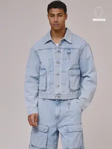 Jackets for men - Men Cropped Washed Denim Jacket Boxy Streetwear Cargo Top summer mens clothing clothes for men summer men clothes male clothing summer outfits mens clothing jackets y2k clothing outfits y2k clothes vacation outfit going out outfit
