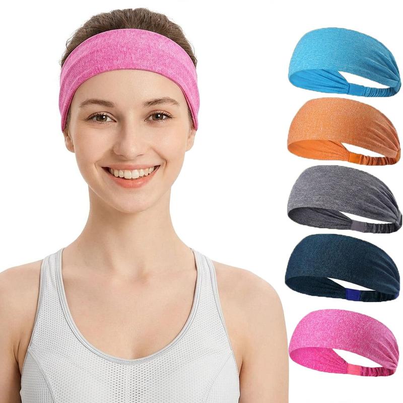 5Pcs Wide Sports Headbands for Men Women - Non-Slip Moisture Wicking Sweatbands | Running Yoga Basketball Cycling