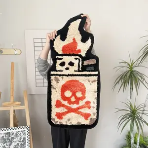 Skull Flame Lighter Tufted Rug, Soft Plush Touch, Comfortable Foot Feel, Vintage Distressed Design, Dark Street Style, Home Decor, Durable Area Rugs