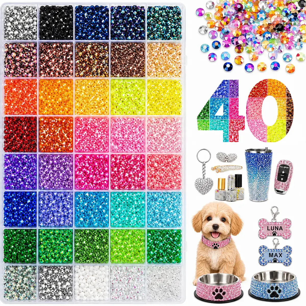 40000 3mm flat bottomed resin jelly rhinestones, multi-color flat bottomed gemstones, suitable for pet toy decoration, cat toys, clothing, shoes, nail art, phone cases, water bottles, book covers, and DIY crafts