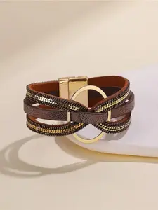Trendy Bohemian Multi-Layer Leather Bracelet, INS Style, Niche Handmade Woven Circular Magnetic Clasp Bracelet