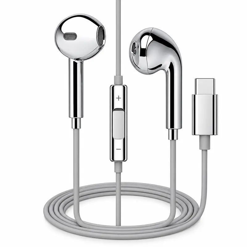 Retro Semi-In-Ear Silver Wired Earbuds with Microphone - 3.5mm/For Lightning Electronic Audio Headset, Plug-and-Play for Music, Calls