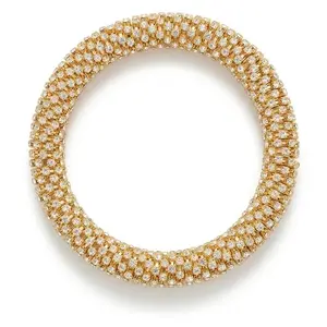 Gold Crystal Stretch Bangle Bracelet Set | Double Circle Elastic Statement Bracelet for Women