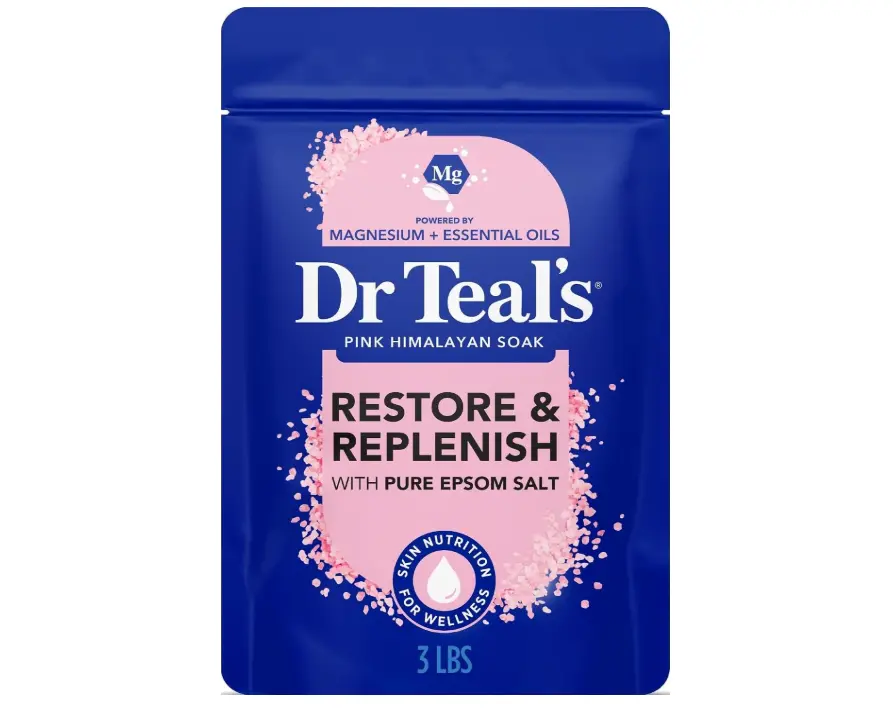 Dr Teal's 3lb Epsom Salt Magnesium Soak - Bergamot Aroma Essential Oils, Restore & Replenish with Pink Himalayan Salt, Bath & Body Care Product