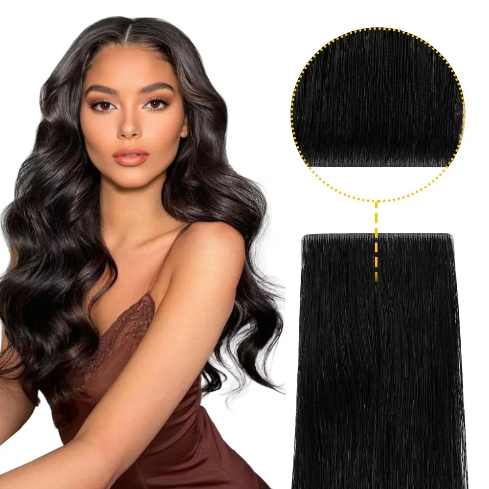YILITE Invisible Tape-In Extensions, Virgin Human Hair, Seamless Injected Tape, #1 Jet Black, 20Pcs sohochic