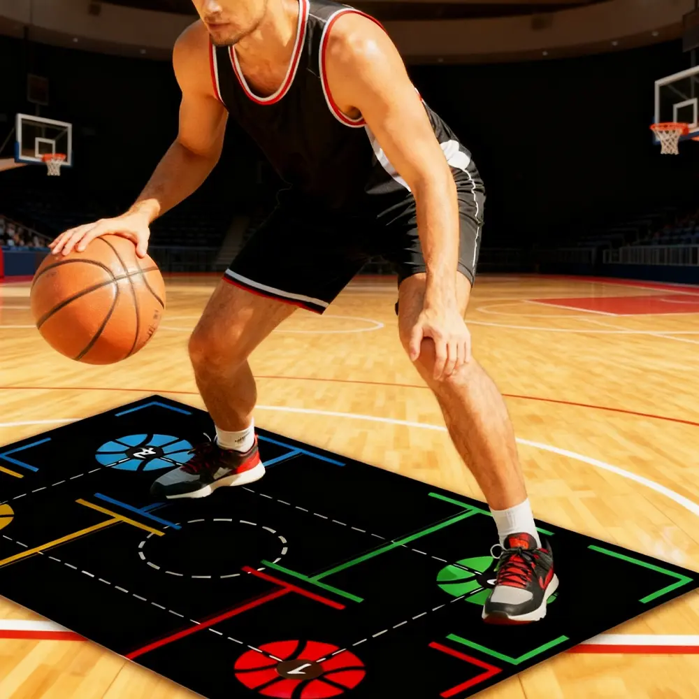 Professional Basketball Training Pad with Storage Bag, Noise-Reducing Rubber Layer, Precision Step Guidance, Foldable Design, 35.4x23.6in, Basketball Equipment, Ball Sports Equipment