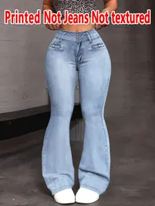 Women's Fitted Long Pants, Natural Waist Y-Type Design, All Season Casual Wear Style, Non-Destructive Fabric, Printed Pattern