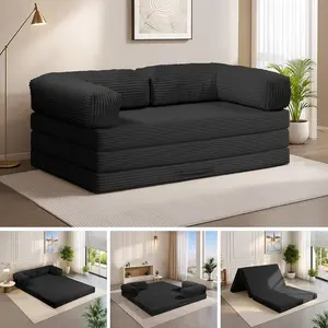 Winzoo 5-in-1 Convertible Sofa Bed,54" Boneless Couch Tri Folding Floor Mattress with Removable L-Shaped Armrests & Handle,Corduroy Futon Couch Sleeper with Pull Out Bed for Living Room Bedroom Apartment