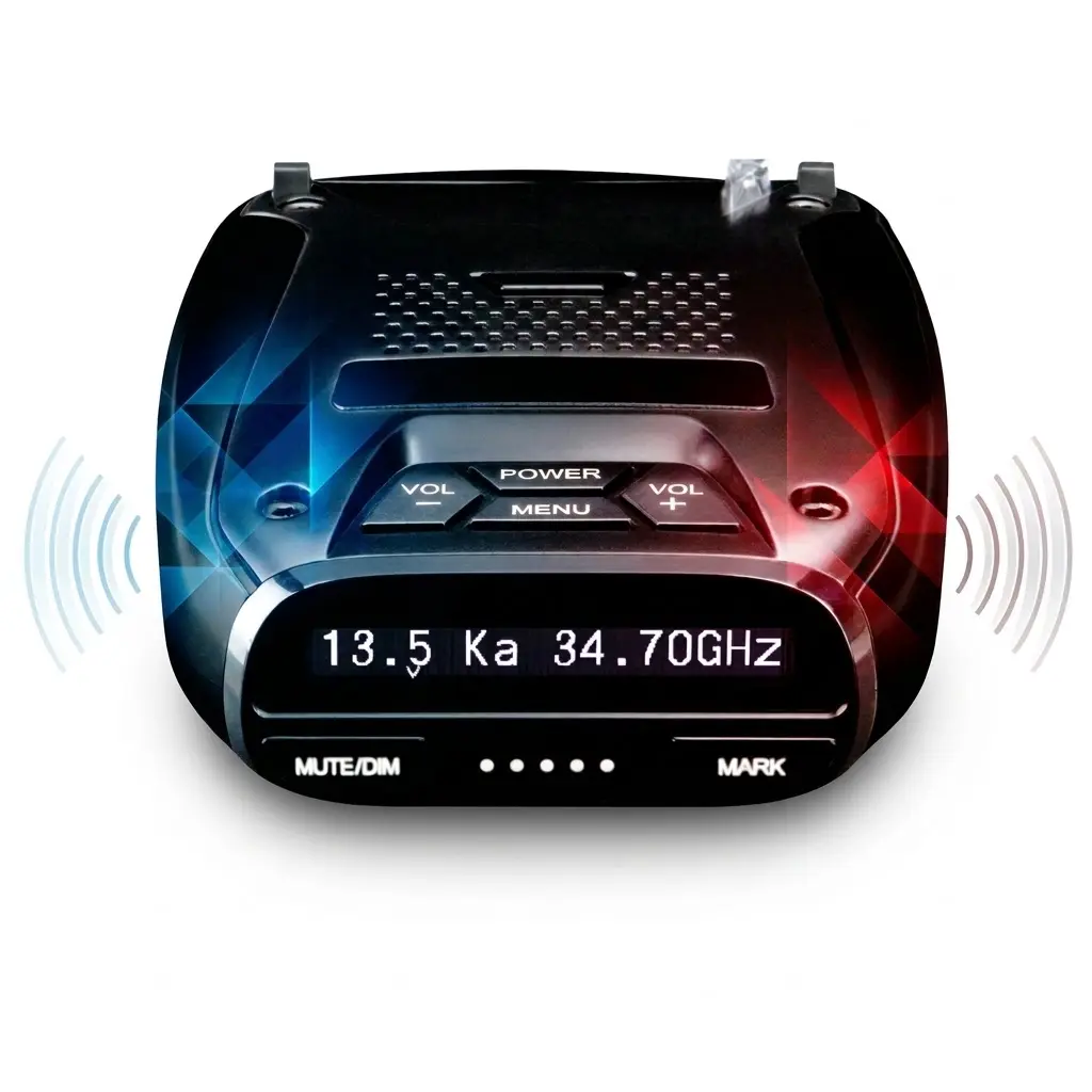 Laser/Radar Detector, Super Long-Range, GPS with Mute Memory 360° Protection, Advanced False Alert Filtering, GPS Mute Memory, Red Light & Speed Camera Alerts, OLED Display, Voice Alerts, DFR7 Laser/Radar Detector