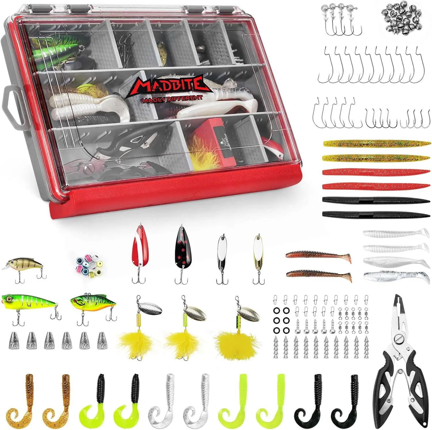 MadBite by KastKing Compact Fishing Tackle Kit for Bass Trout Panfish,143pcs Freshwater Lure Kit