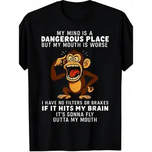 [100% Cotton] 100% Cotton 100% Premium Cotton T-shirt My Mind is A Dangerous Place But My Mouth is Worse T-Shirt Vintage Graphic Tees