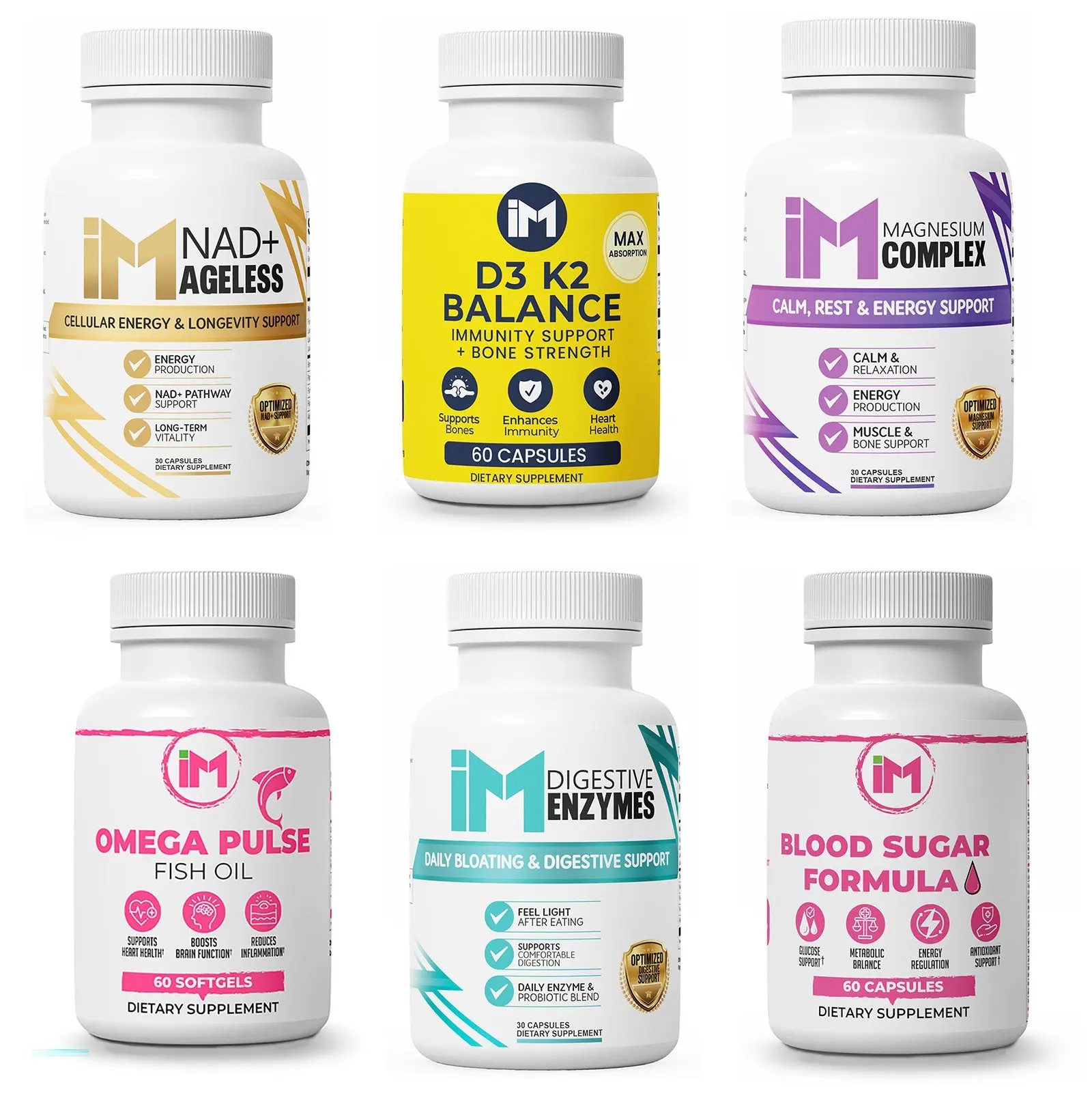 Daily Essentials Pack (6 Products) | Energy, Digestion & Vitality Support | Omega, D3, Magnesium, Enzymes, NAD+ & Metabolic Balance Stack