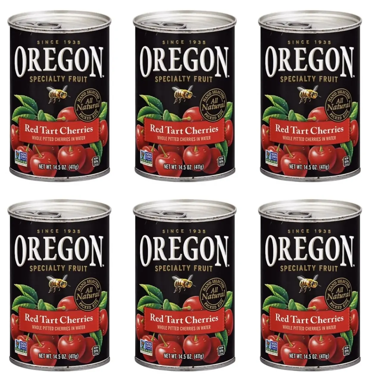 Oregon Pitted Red Tart Cherries, Canned Cherries, 14.5 oz Cans (Pack of 6), 5.44 lb Total, Made in Oregon