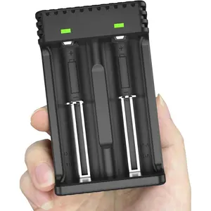 Universal 18650 Battery Charger with Smart Fast Charge, 2 Bay Battery Charger for 3.7V Lithium ion Rechargeable Batteries 26650 16340(RCR123A) 14500, Ni-MH Ni-CD AA AAA C Batteries, Cable Included