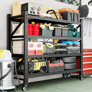 Letaya Heavy-Duty Adjustable Rolling Metal Garage Organiser with Wheels, 75.6" Tall Utility Rack, Deep Steel Shelves for Warehouse, Basement Storage