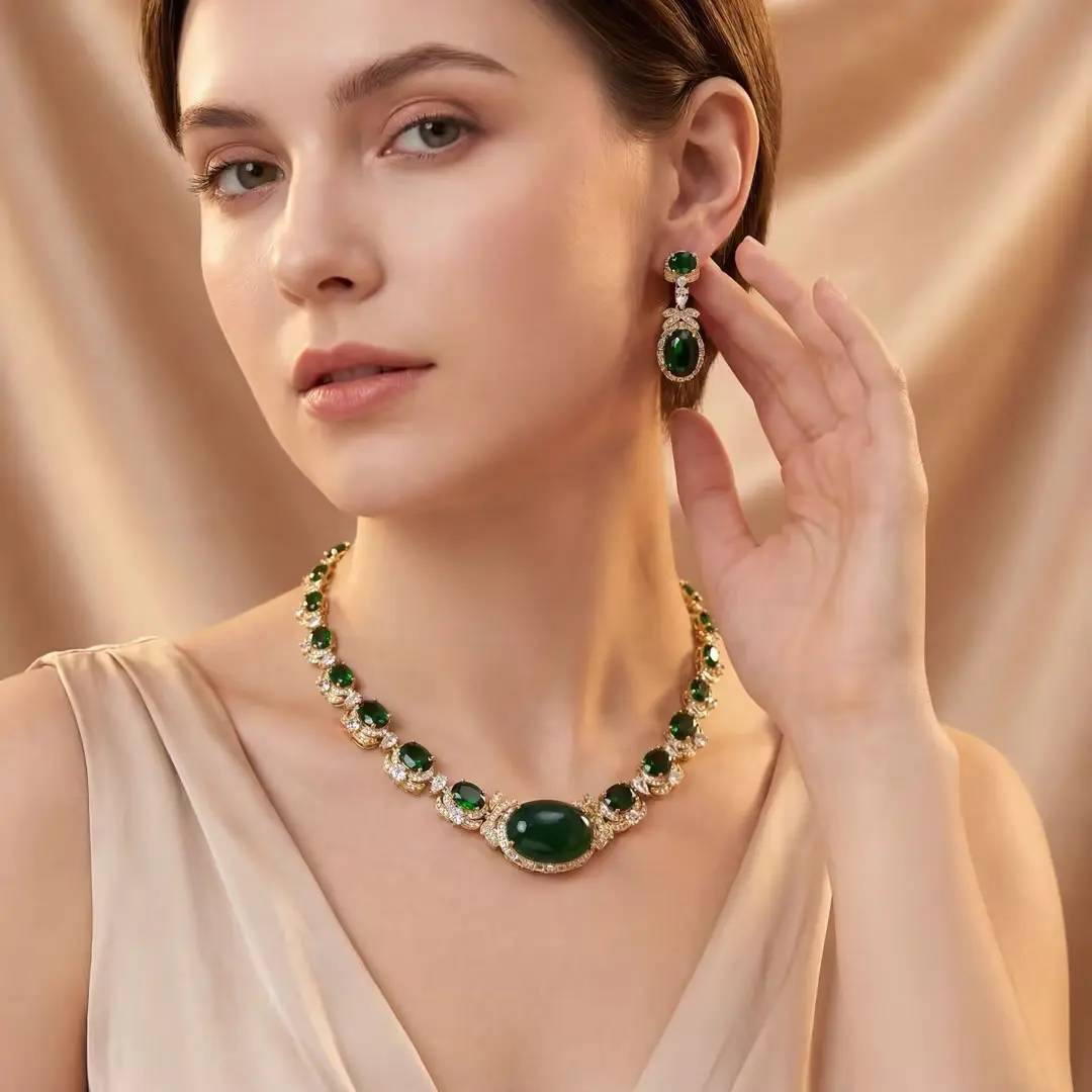 Luxury Green Jade Necklace Earrings ring Set, Genuine Hetian Jade, Bridal Jewelry for Special Occasions