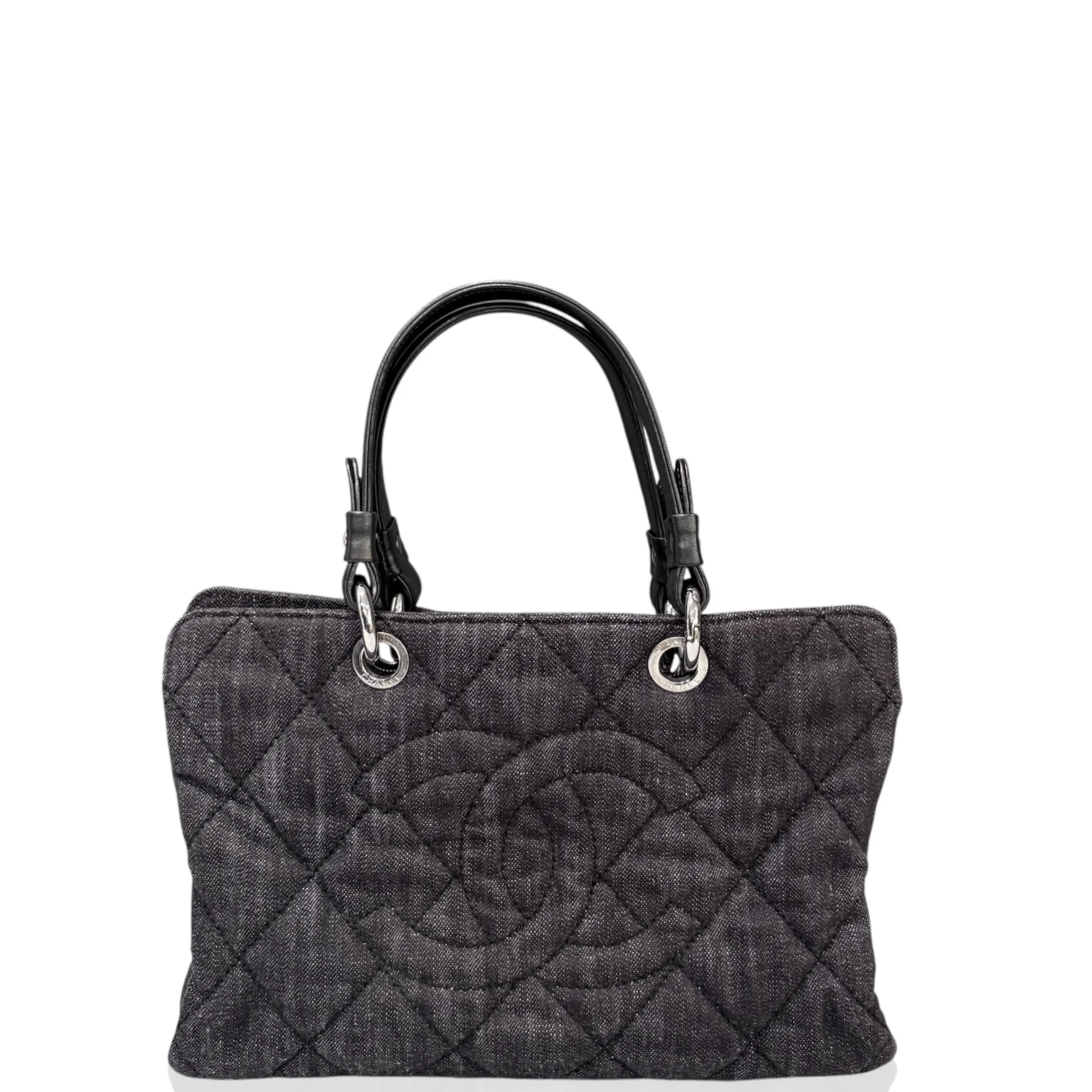 Pre-owned CHANEL Leather tote bags Quilted Handbag Denim Charcoal Black (ac052126b0)