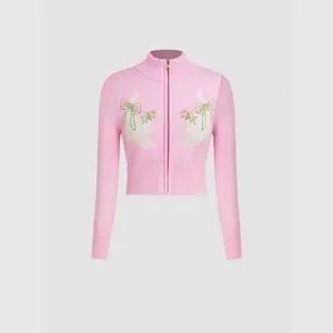 Cider [size 2-10] High Neck Cat & Bowknot Print  Zipper Knitted Crop Top SwimWeek