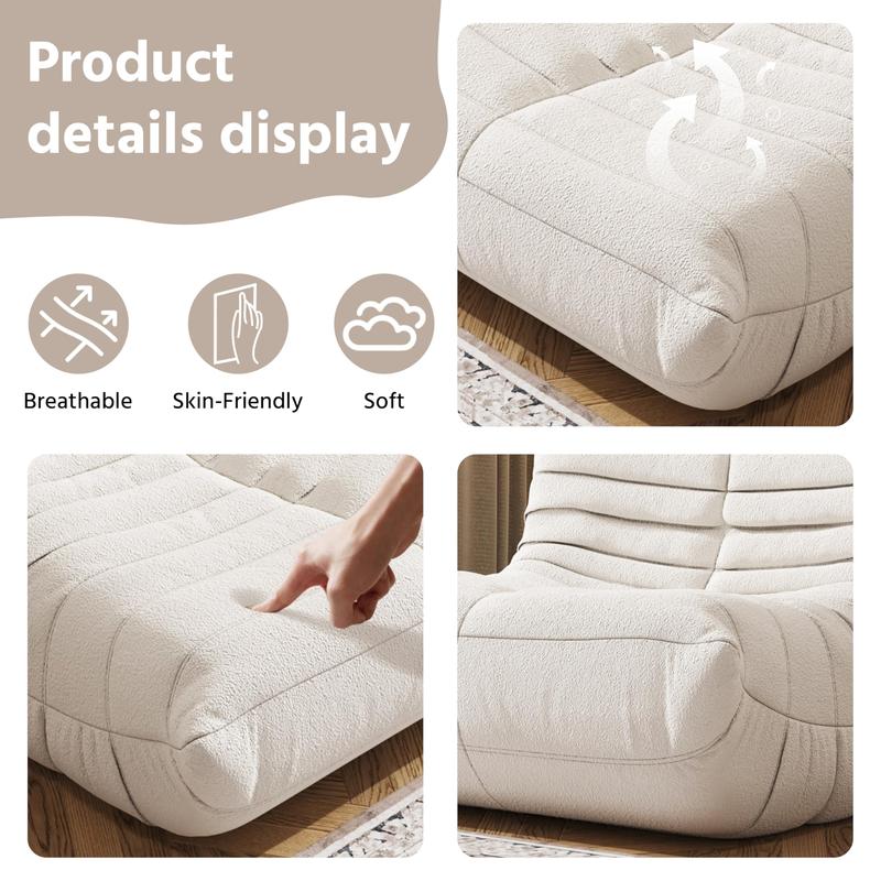 Togo Sofa for Adults 1/2/3 Seater Bean Bag Chair Sofa Fireside Chair Lazy Sofa Chair with High Density Comfortable Foam Modern Bean Bag for Living Room Bedroom Office Beige Beanbag Cushion Beanbag Lounger