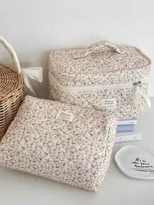 High-End Makeup Bag Storage Handbag, Multi-Functional Large Capacity Corduroy Floral Cosmetic Bag, Travel Portable Casual Style, Handheld Cosmetic Pouch, Cosmetics Organizer