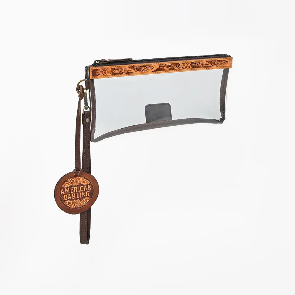 American Darling Wristlet Bag, Hand-Tooled Floral Genuine Leather Western Travel Clutch with YKK Zipper and Wrist Strap