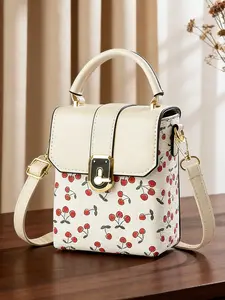 Stylishly designed women's vertical phone bag, women's mini bag, women's shoulder bag messenger bag, Fashionable Daily Crossbody, featuring cherry print pattern design, making it a must-have accessory for women's daily wear