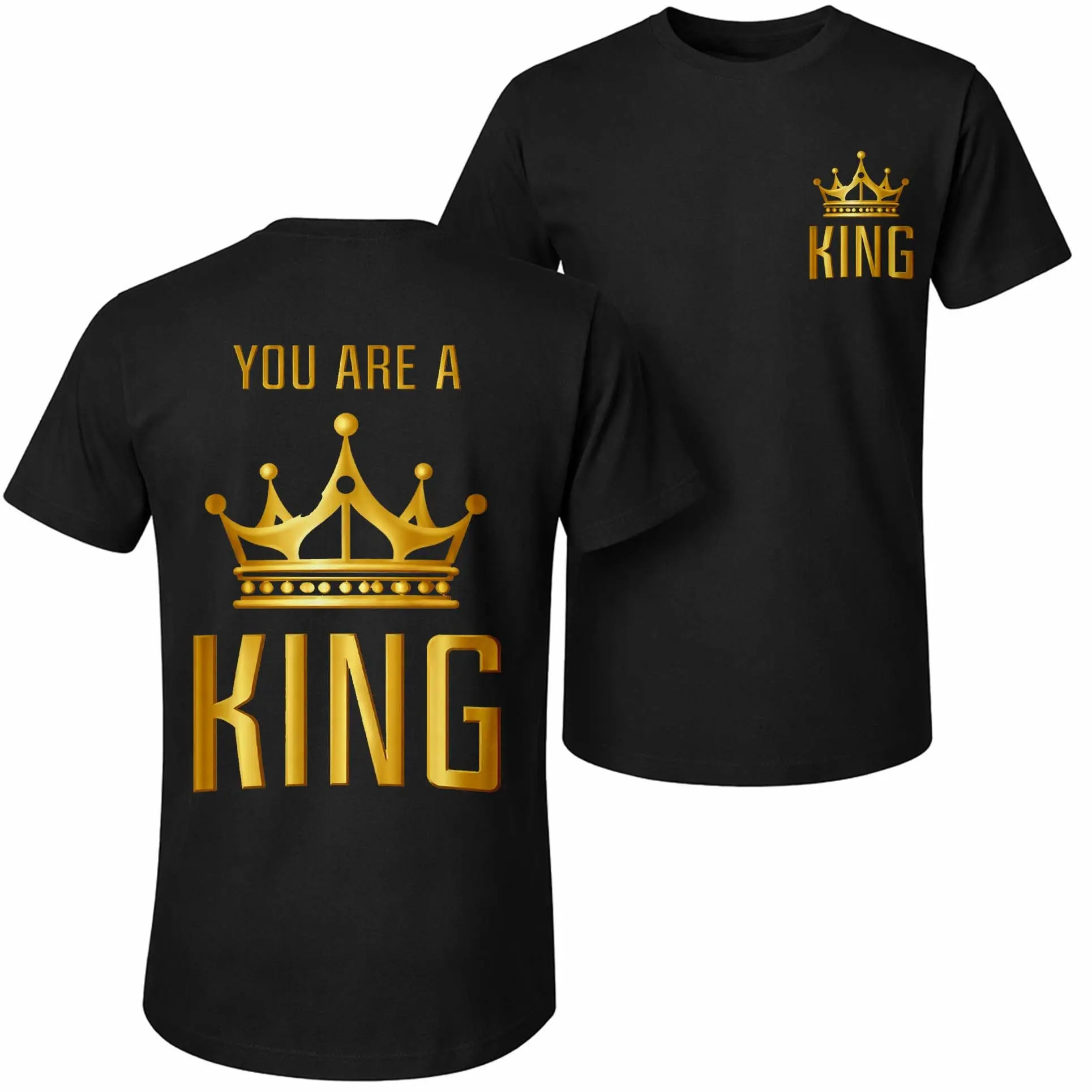 Men's Pure Cotton Short-Sleeve Shirt With You Are A Crowned King Print—A Unisex Casual Style Perfect For Spring And Summer; Featuring A Cool Graphic Design And A Classic Crew Neck, Suitable For All Four Seasons.