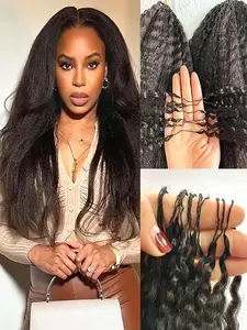 Kinky Straight Crochet Human Hair Extensions Brazilian Virgin Feather Human Hair Bundles Knotless Pre Separated for Boho Braids