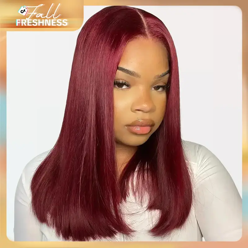 #FallFreshness Arabella Frontal Lace Long Bob Wig Burgundy/Black Blunt Cut Super Silky Straight 6x5 Glueless Grab to Go Human Hair Lace Front Wig