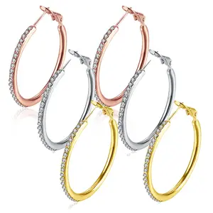 Rose Yellow Gold Silver Zirconia Latch Back Hoop Earrings L113