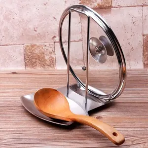 Stainless Steel Pot Lid Rack Spoon Holder, Dual Function Drainage Tray, Detachable Kitchen Organizer, Easy Storage for Home Kitchen