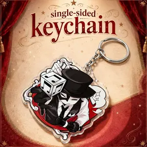 Masked Magician Acrylic Keychain | Gothic Gentleman Top Hat Keyring | Cute Anime Phantom Charm with Music Note Dice | Mysterious Character Backpack Accessory