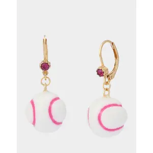 Betsey Johnson BASEBALL LEVER BACK EARRINGS WHITE