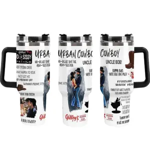 Retro Urban Cowboy Movie Quote 40oz Tumbler, Gilley's Pasadena Texas Design, 20oz Double Silver Edge Tumbler, Western Cowboy Coffee Cup, Anniversary Gift for Couple, Gift for Cowboy Cowgirl, Kitchen Drinkware outdoorfun