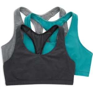 Cotton Racerback Bralette Pack, Breathable Low Impact Sports Bra, 3-Pack