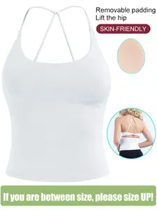 Women's Seamless Halter Yoga Tank Top, Detachable Pads, Breathable Running Gym Outerwear, Sexy Quick Dry Sports Bra