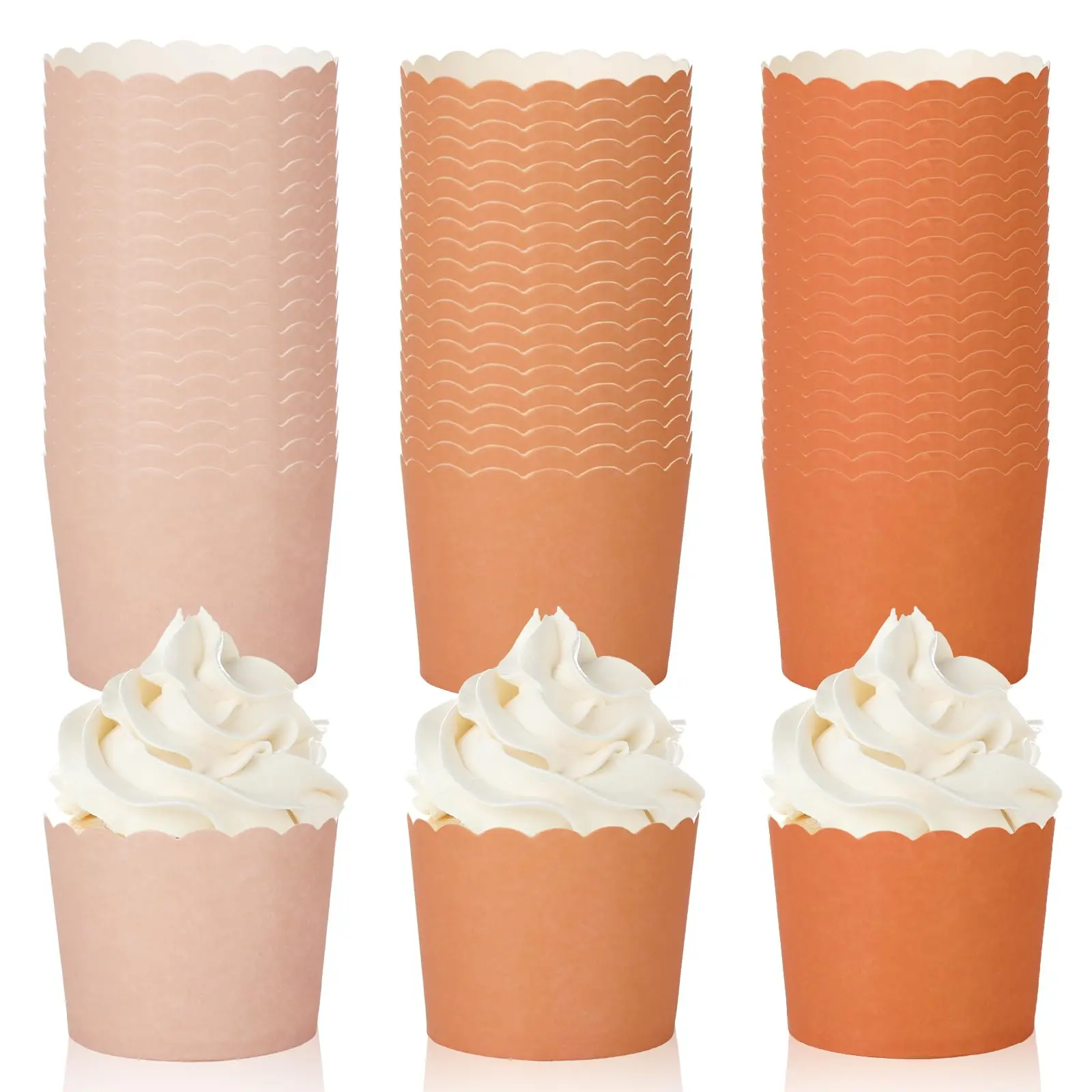 120Pcs Orange Paper Baking Cups Scalloped Edge Cupcake Wrappers Gradient Orange Cupcake Muffin Cases for Fall Thanksgiving Party