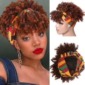 Short Fluffy Curly Headband Wig, Synthetic Afro Curly Hair, Integrated Hooded Design 8-Inch High Elastic Curly Scarf Wig for Women Styling