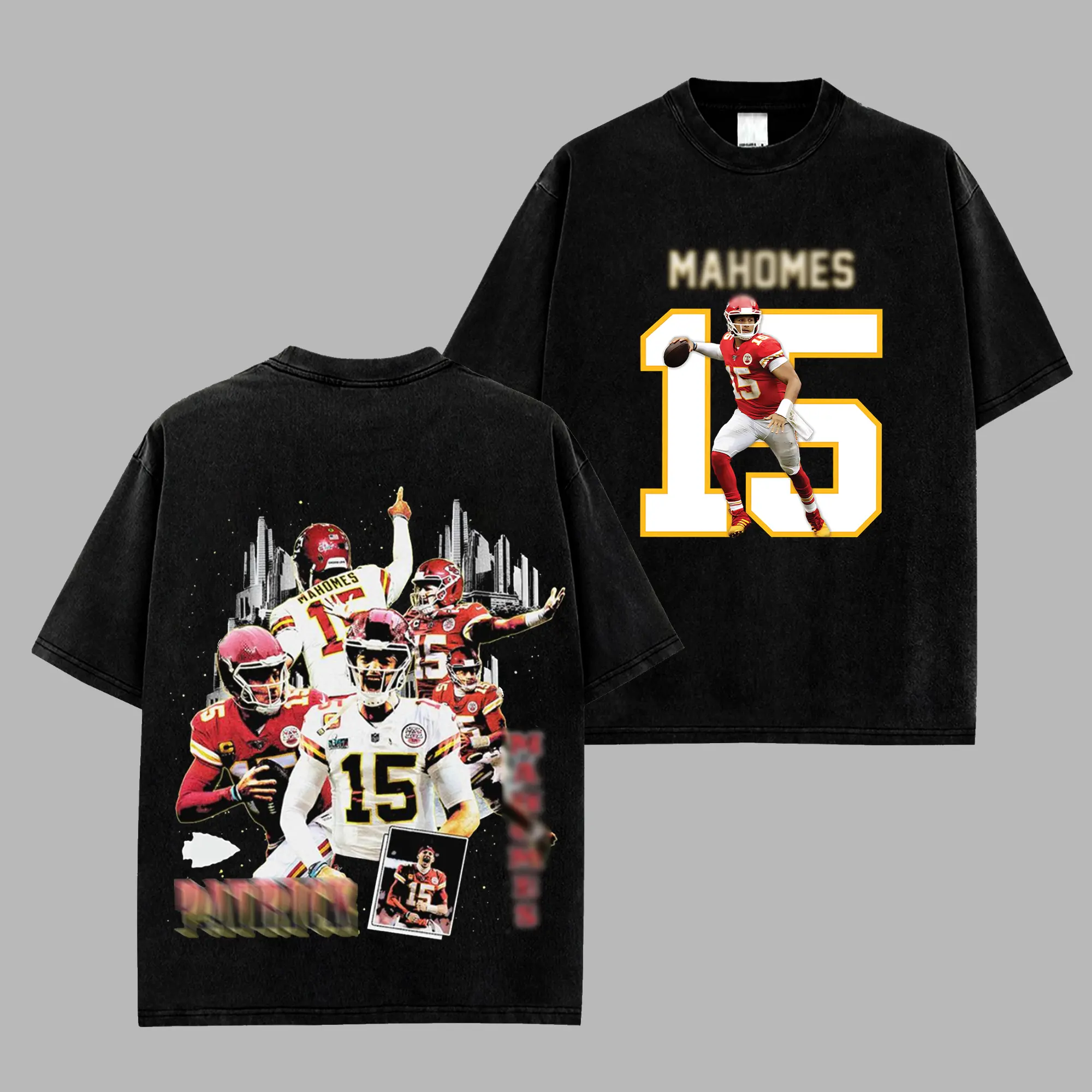 [RedZoneStyle] Patrick Lavon Mahomes 15 Showtime Game Day Retro Unisex 100% Heavyweight Cotton T-Shirt – Magic Mahomes Fans Shirt, The Kingdom Graphic Football Shirt, Game Day Outfits, Gift For Football Fans