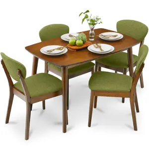 Best Choice Products 5-Piece Compact Wooden Mid-Century Modern Dining Set w/ 4 Chairs, Padded Seat & Back