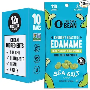 The Only Bean Crunchy Dry Roasted Edamame Snacks, Sea Salt Flavor, High Protein Keto Snack, Gluten Free Vegan, 0.9 oz Packs, 10 Count