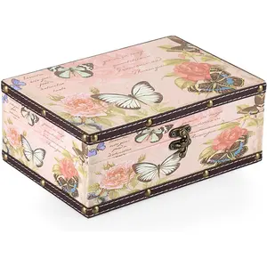 Butterfly Treasure Chest Box, Wooden + PU Leather Storage Decorative Box for  Trinkets Photos, Rectangular Keepsakes Box for Girls Women Gifts