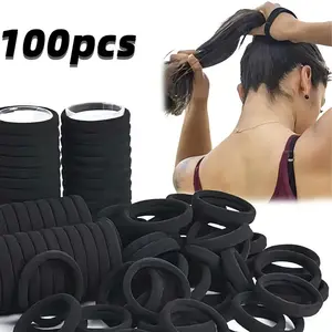100 Pcs Elastic Hair Ties, Thick Seamless Hair Bands, No-Damage Soft Ponytail Holders, Hair Accessories for Girls and Women, Black
