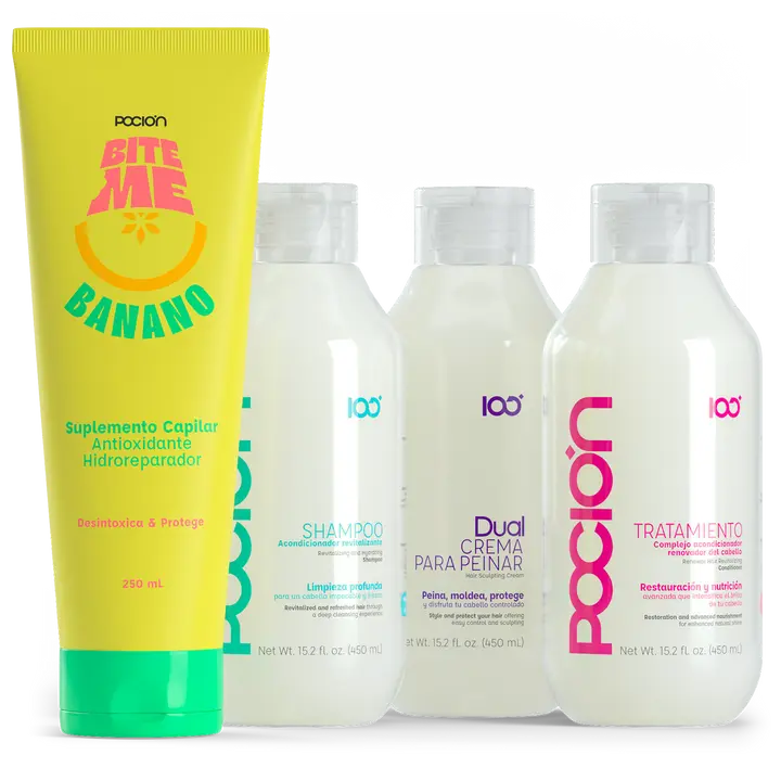 La Pocion Shampoo, Crema Dual, Tratamiento, Bite Me Banano (4 Pack)