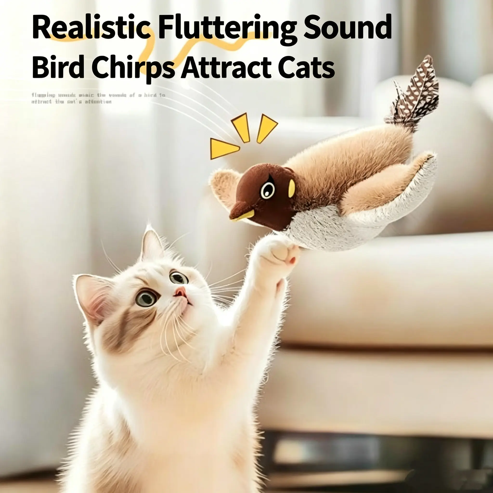 Cat Toys Flapping Bird (DON'T FLY)USB Interactive Flying Bird Cat Toys Electronic Pet Simulation Sparrow Toy US
