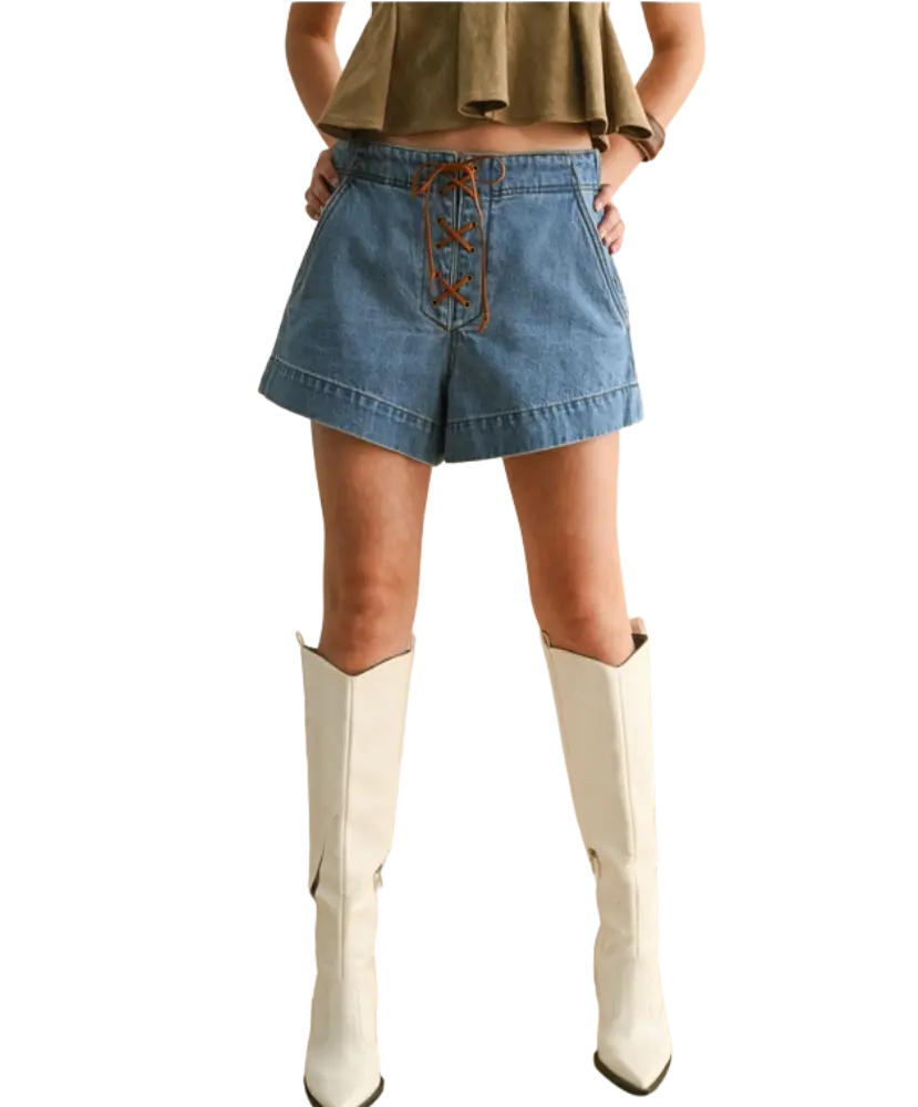 Suzanna Suede Lace Up Denim Shorts