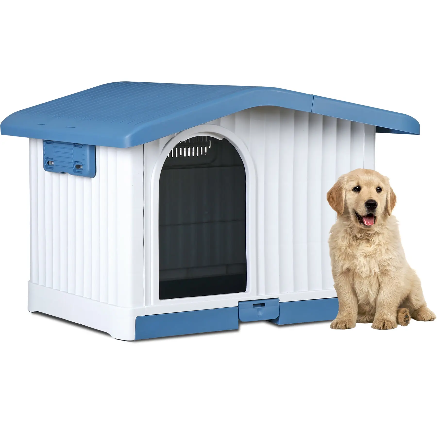 Pet Republic Outdoor Weatherproof Plastic Dog House for Small Pets - Adjustable Top, Ventilated Shelter, Liftable Roof (Blue)