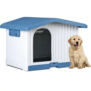 Pet Republic Plastic Dog House Small Pet Puppy Kennel Adjustable Shelter W/Liftable Roof, Blue